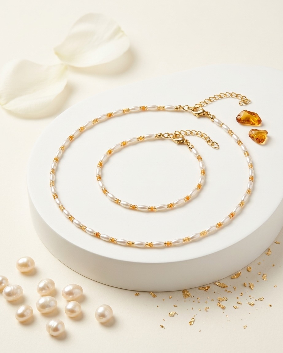 סט פנינה כתום